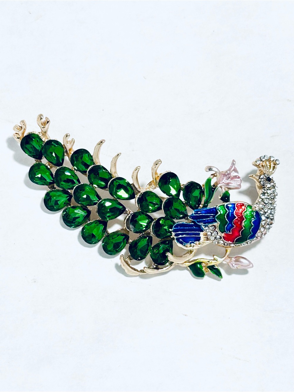Large Peacock Brooch - Green Multicolor Accent, Vintage Brooch, Jewelry, Peacock